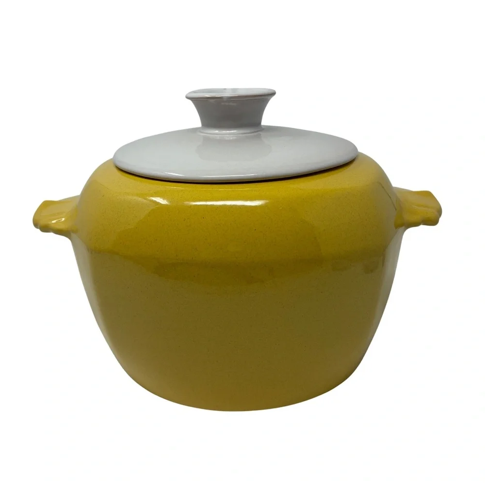 Vintage Frankoma Autumn Yellow Bean Pot Casserole Dish Lid Mid Century Kitchen